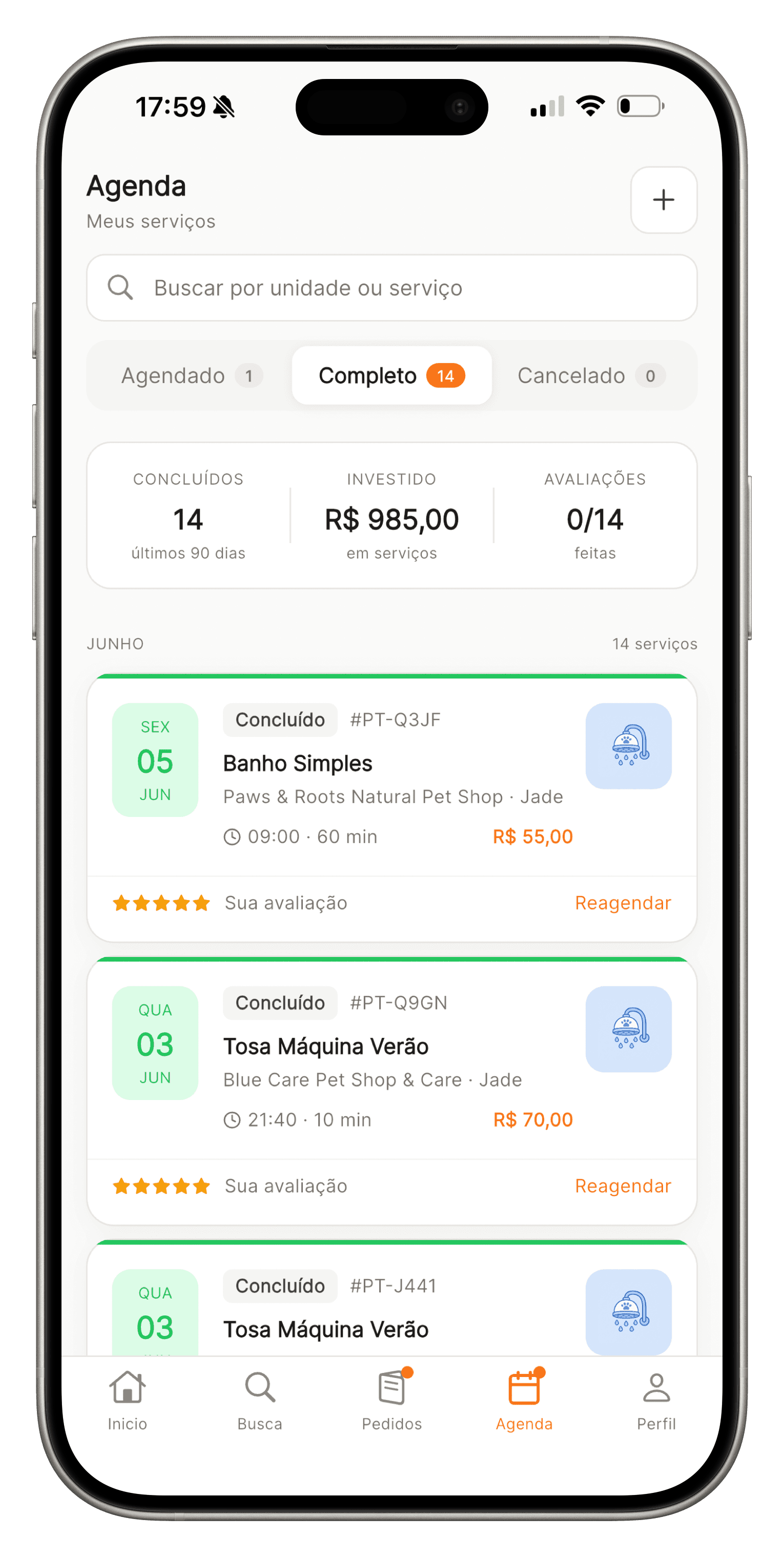 Tela do app com detalhes de agendamento do pet